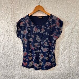 Crosby Women's Size L Blue Blouse Sequin Blouse Top Shirt Stretch Shimmer Bold